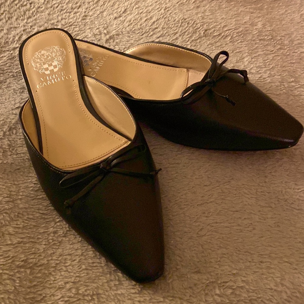 Vince Camuto Black Mules with Bow Detail